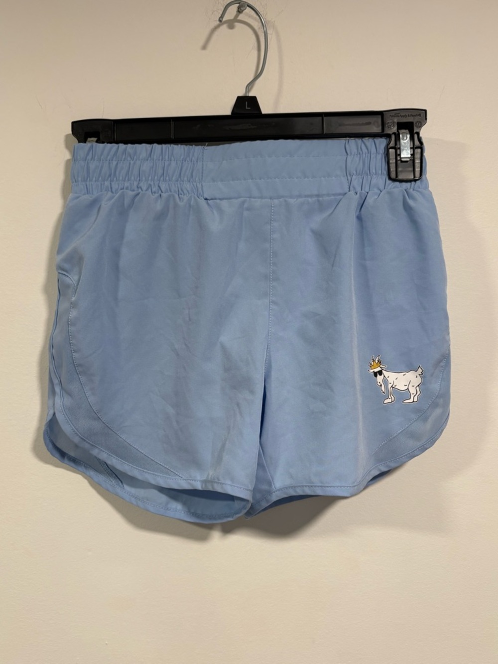 Light Blue Kids Athletic Shorts with Embroidered Goat Accent